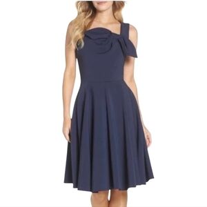 Gal Meets Glam Blue Zoe Bow Fit and Flare Dress Cocktail Party Formal